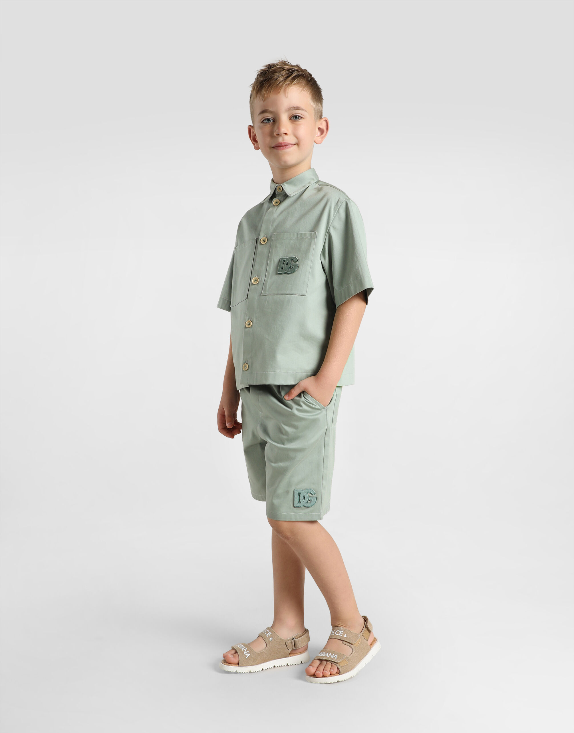 Cotton sateen shirt in Green for Boys | Dolce&Gabbana® US