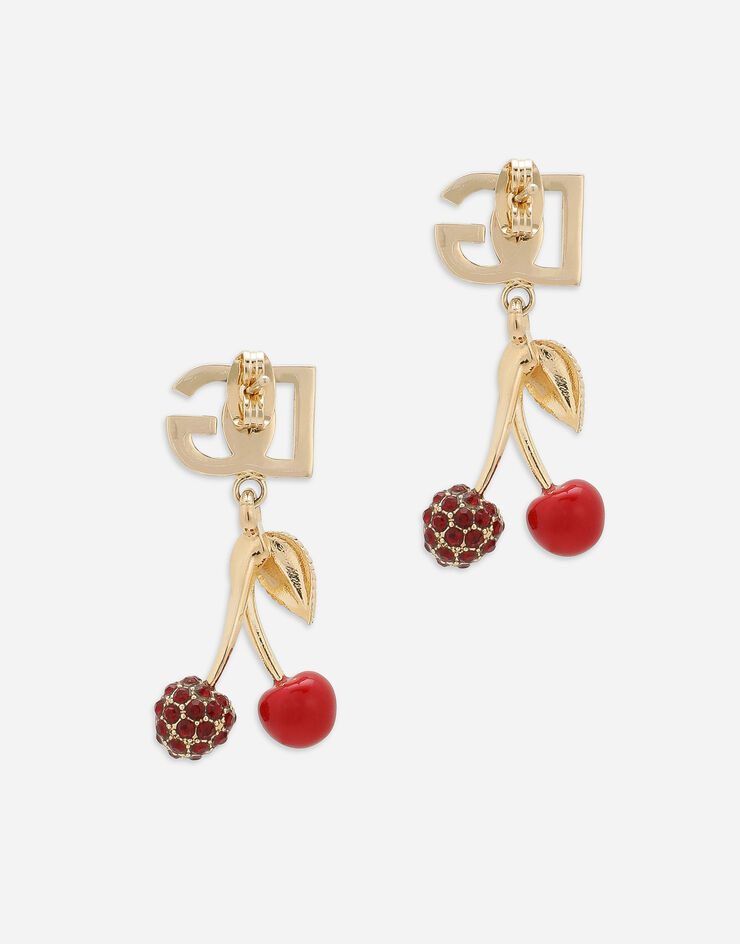 Dolce&Gabbana Earrings with DG logo and cherries Gold WEP6C1W1111