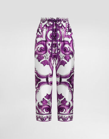 Dolce & Gabbana سروال جامعي حريري بطبعة مايوليكا Multicolor FTDBOTHI1Y7