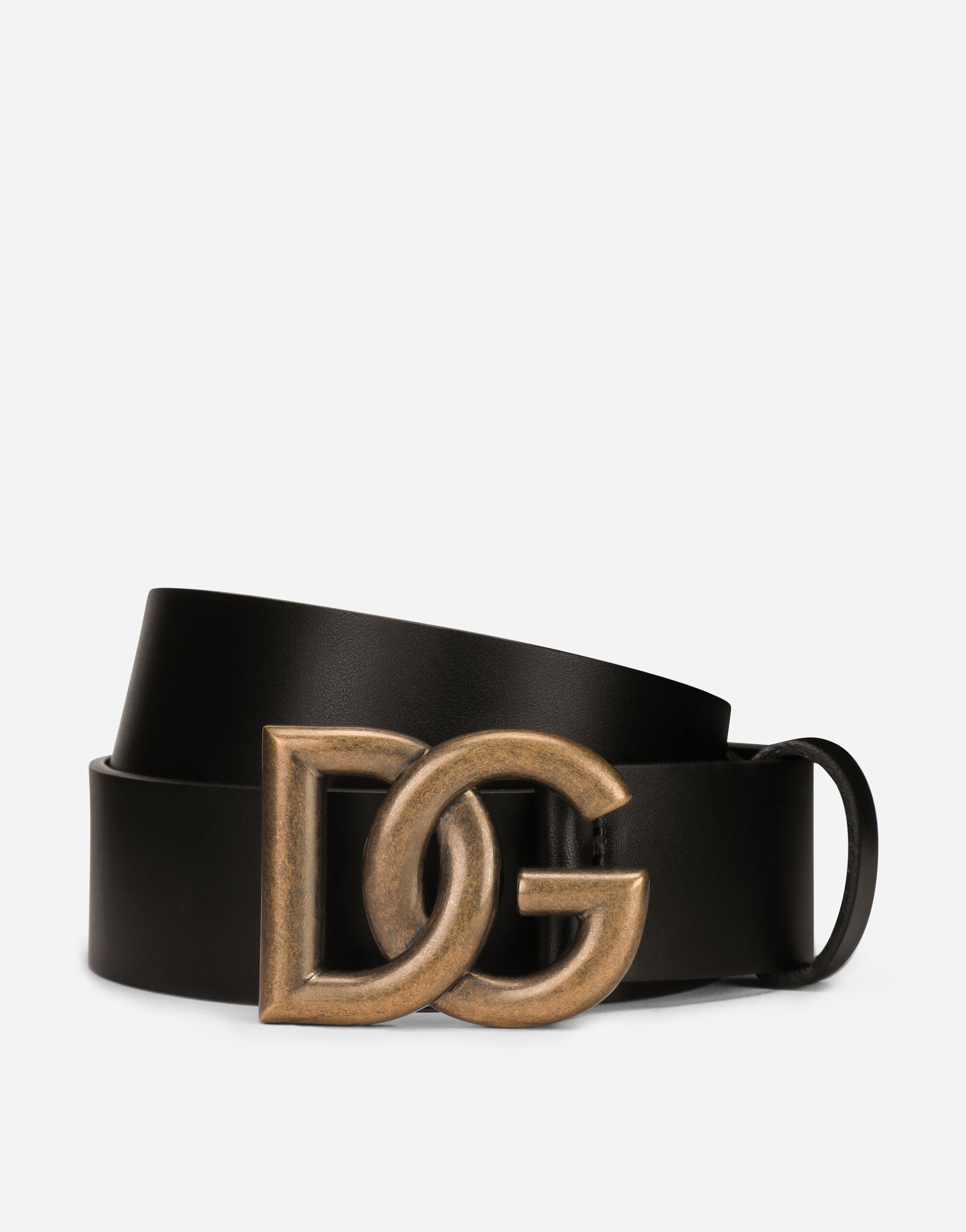 Dolce & Gabbana Lux leather belt with crossover DG logo buckle Black BP2524AZ602