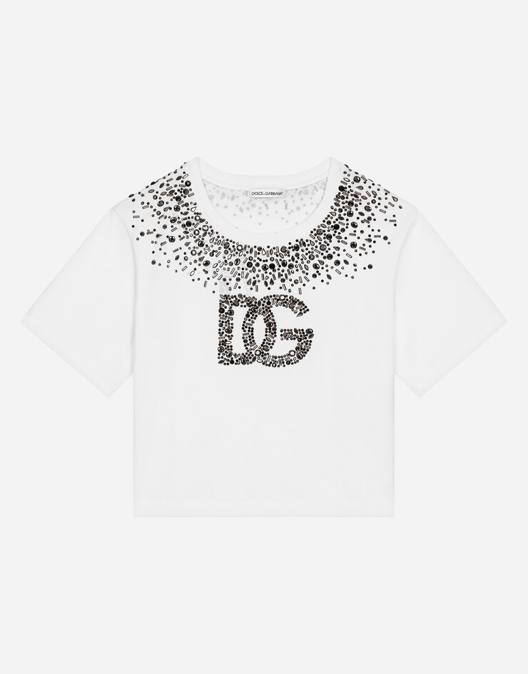 Dolce & Gabbana Jersey T-shirt with DG logo White L5JTMDG7K2V