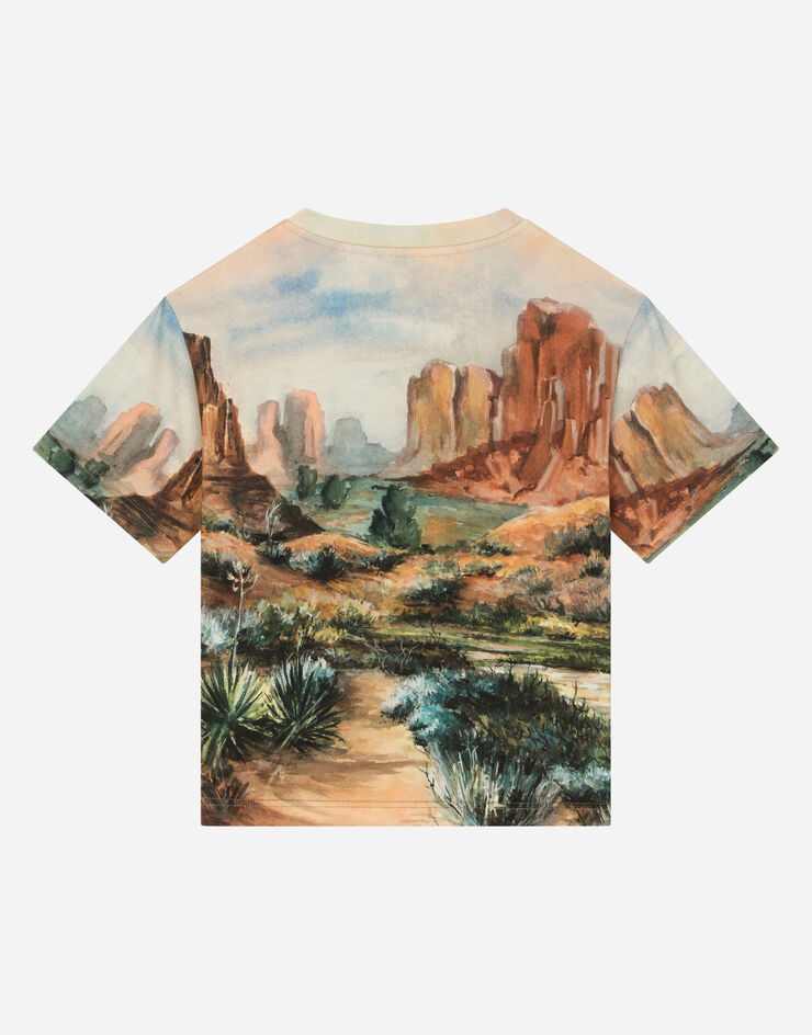 DolceGabbanaSpa Jersey T-shirt with canyon print and logo tag Brown L4JTEVG7KE4
