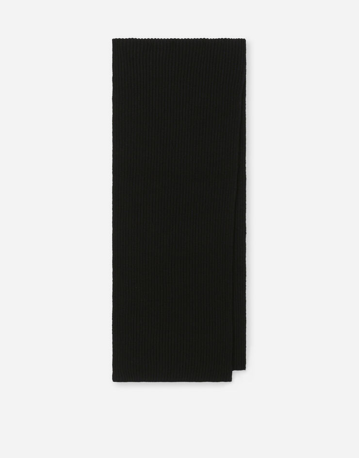 Dolce&Gabbana Fisherman’s rib cashmere scarf with DG logo Black GXQ43ZJAWOU