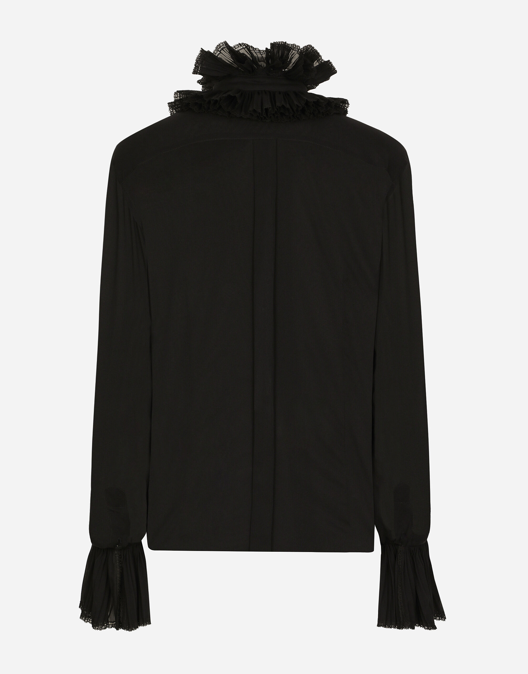 Georgette shirt with pleated cuffs and collar details in Black for