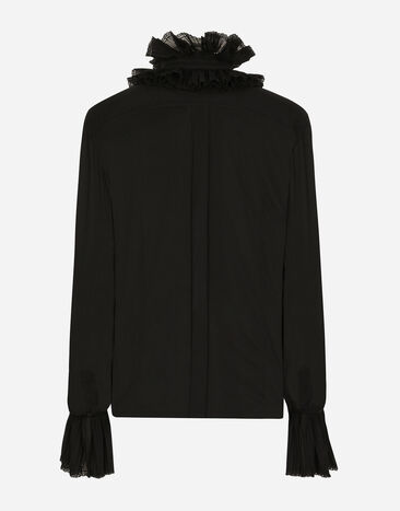 Dolce & Gabbana Georgette shirt with pleated cuffs and collar details Black F5S22TFUAFU