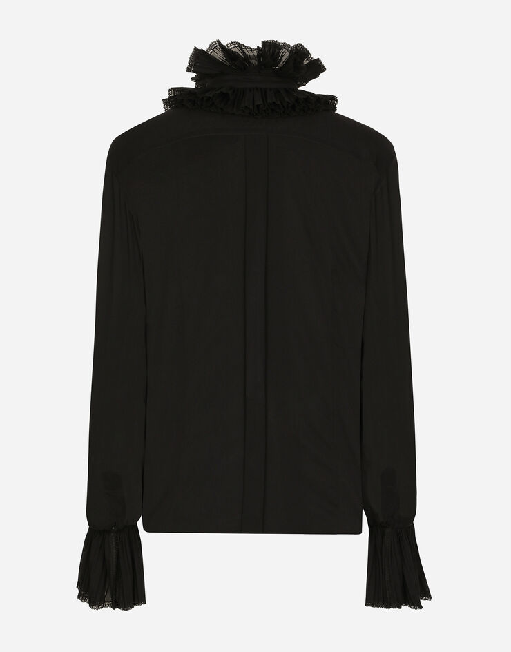 Dolce & Gabbana Georgette shirt with pleated cuffs and collar details Black F5S22TFUAFU