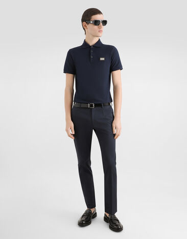 Dolce & Gabbana Cotton piqué polo-shirt with branded tag Blue G8PL4TG7P1D