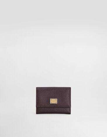 Dolce & Gabbana Dauphine calfskin wallet with branded tag Bordeaux BI0770A1001