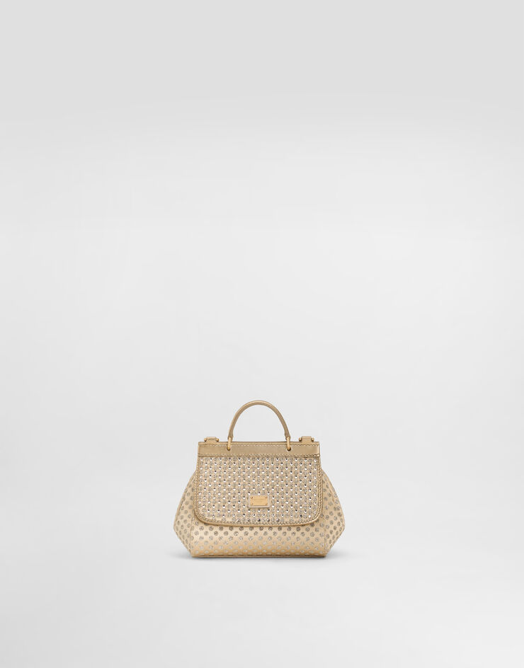 Dolce & Gabbana Satin Sicily crossbody bag with glittery polka-dots and rhinestones Gold EB0003AU184