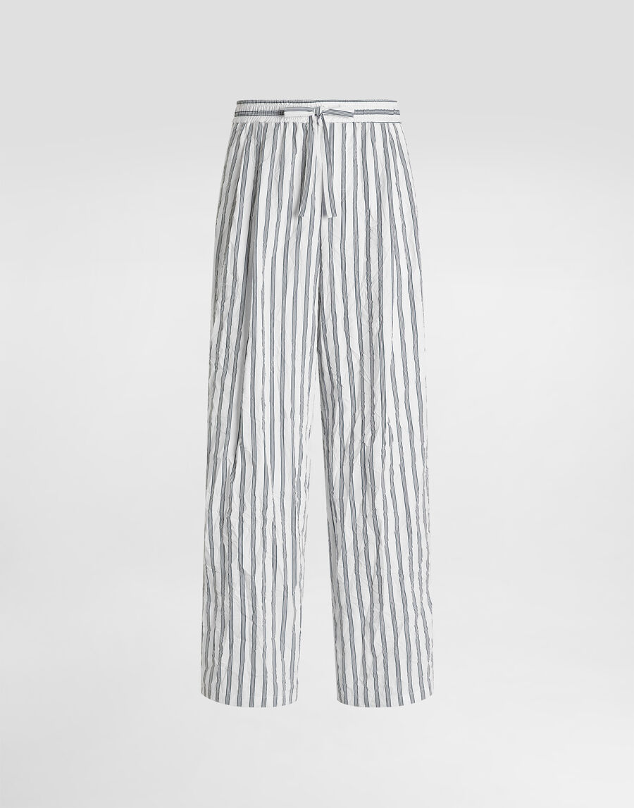 Crinkled striped poplin vanity trousers