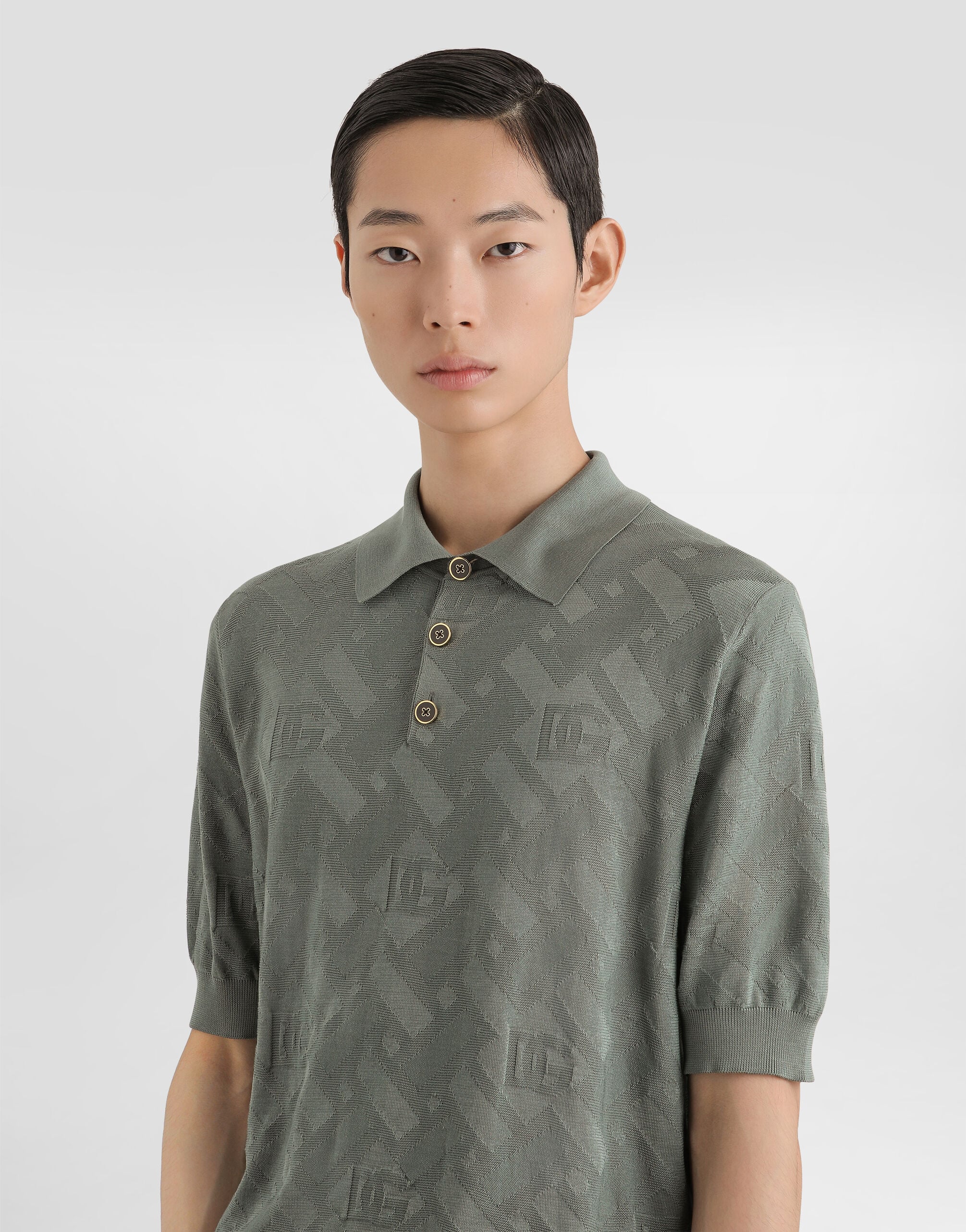 Micro-dot stitch silk polo shirt in Grey for Men | Dolce&Gabbana® US