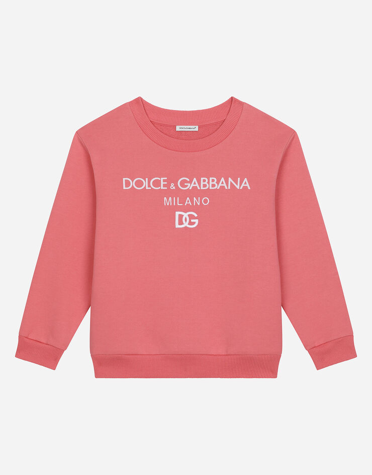 Dolce & Gabbana Felpa girocollo in jersey con ricamo DG milano Rosa L4JWDOG7E5R