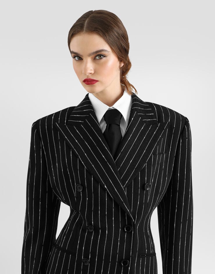 Dolce & Gabbana Veste croisée en laine vierge à fines rayures Multicolore F2JCPTFBZAG