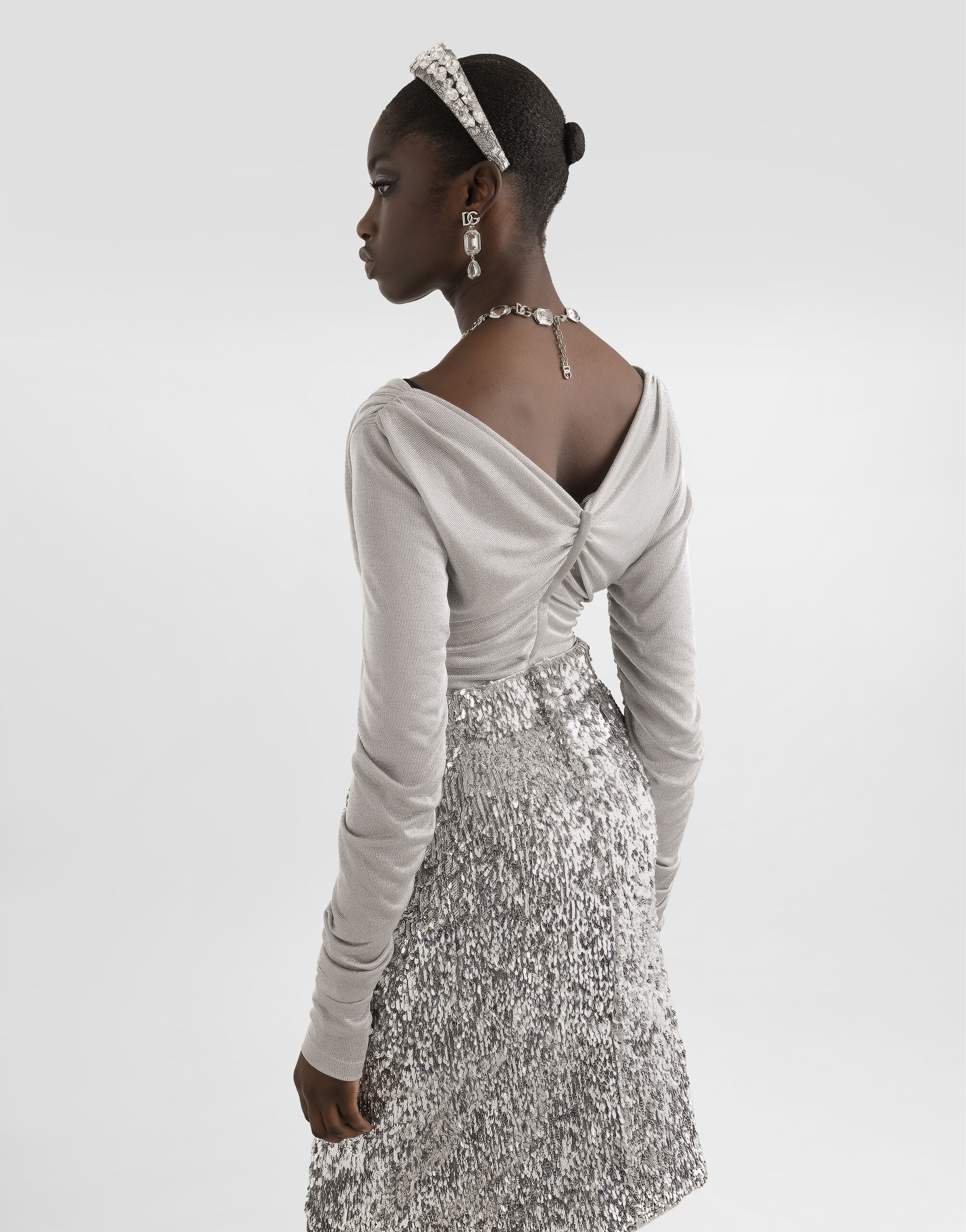 Lamé jersey top in Silver for Women | Dolce&Gabbana® US