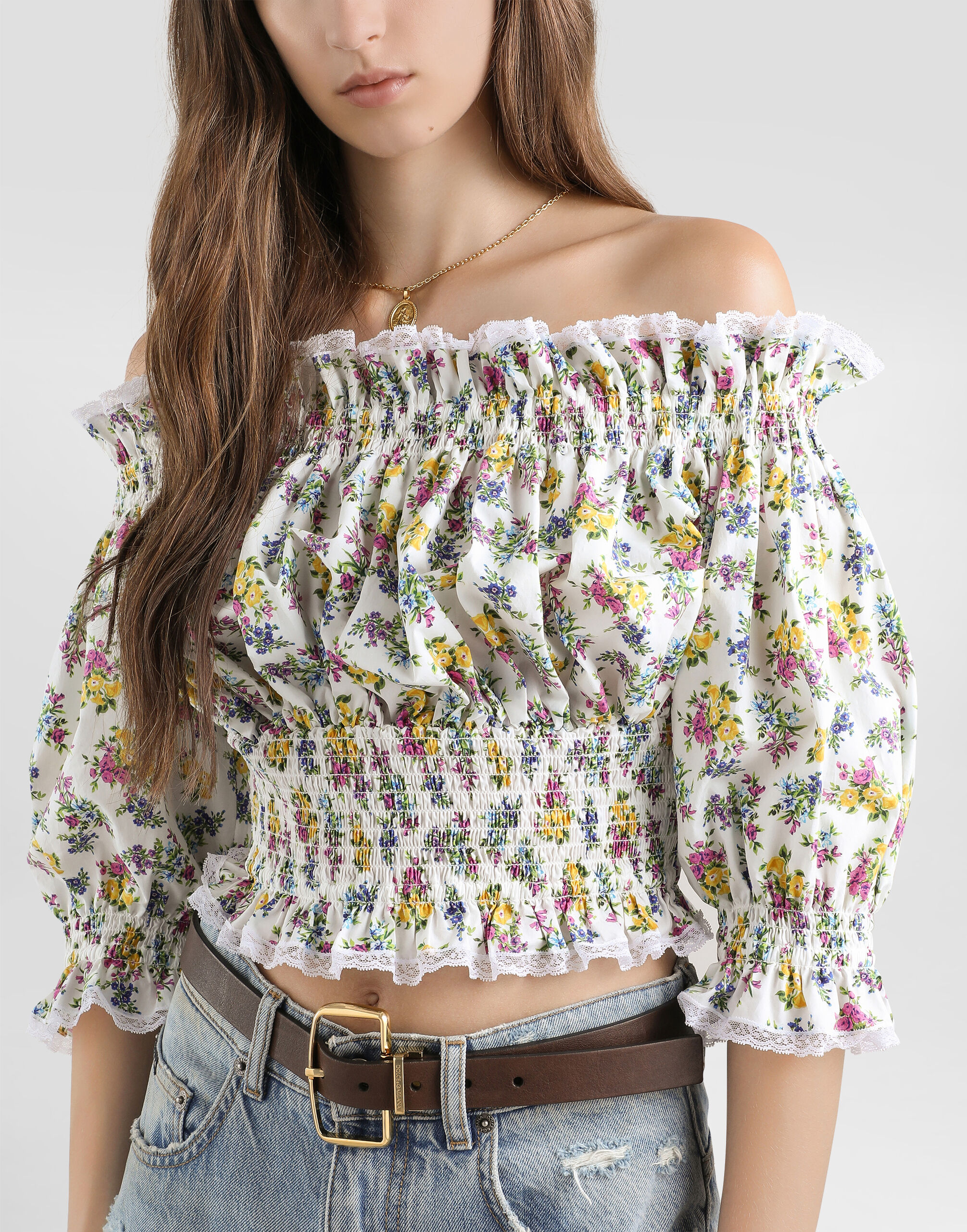 Small floral-print poplin top in Multicolor for Women