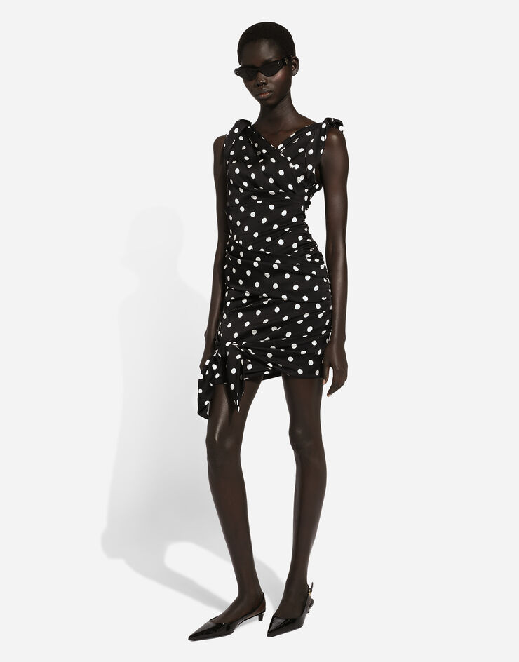 Dolce & Gabbana Charmeuse midi dress with draping and polka-dot print Print F6I2DTFSA63