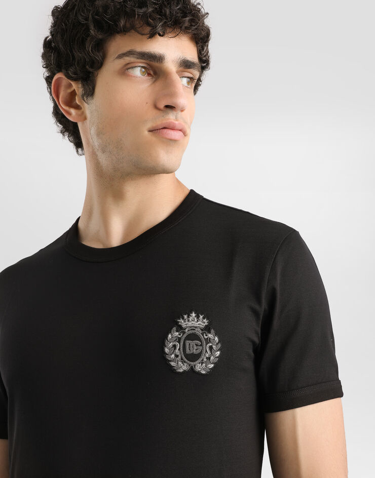 Dolce & Gabbana Cotton t-shirt with heraldic patch Black G8PV1ZG7PJ6