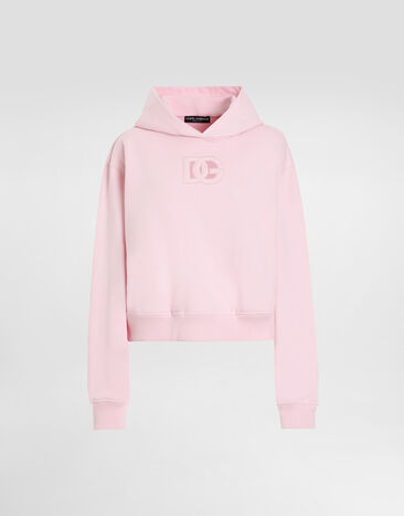 Dolce & Gabbana Jersey hoodie with raised DG embroidery Pink F9S47ZGDCX0