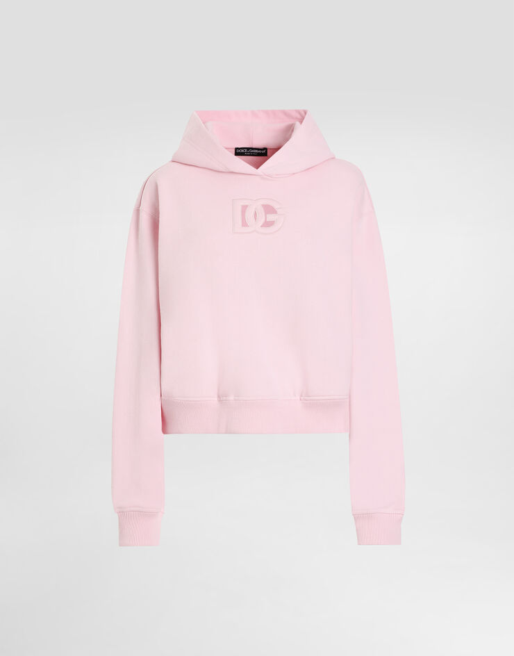 Dolce & Gabbana Jersey hoodie with raised DG embroidery Pink F9S47ZGDCX0