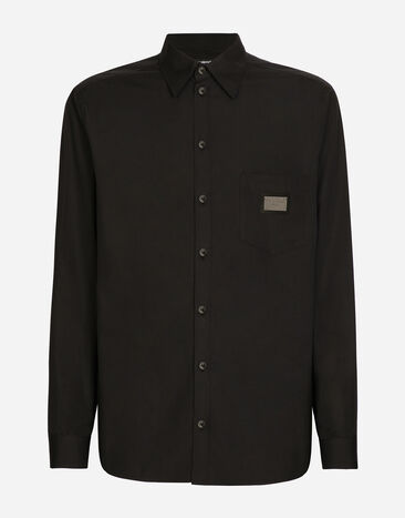 Dolce & Gabbana Cotton Martini-fit shirt with branded tag Black G5JG4TGK006