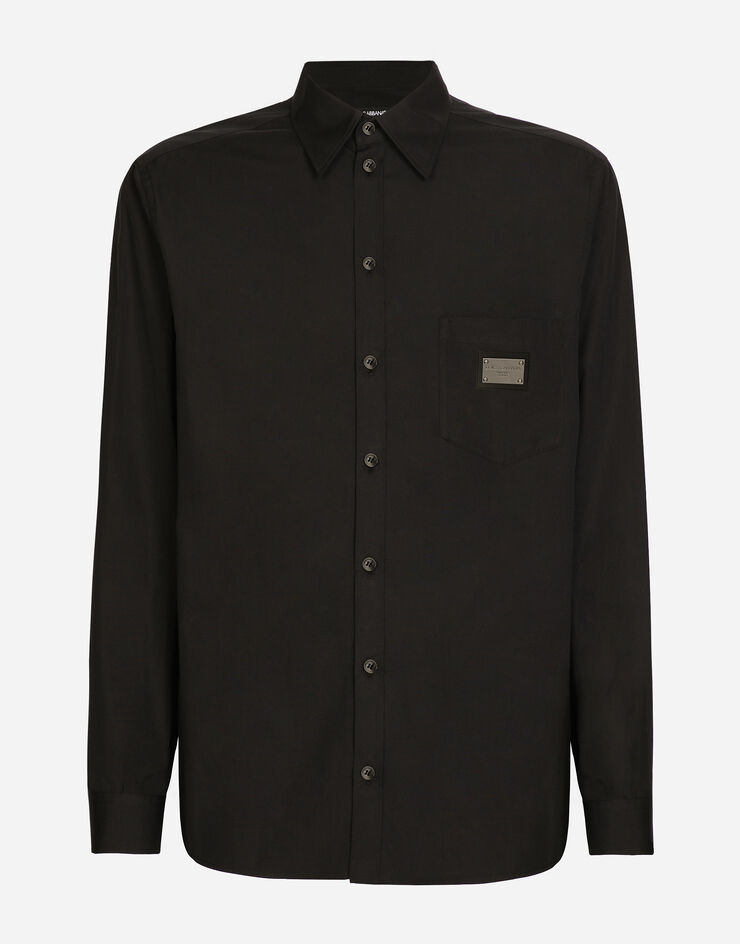 Dolce & Gabbana Cotton Martini-fit shirt with branded tag Black G5JG4TGK006
