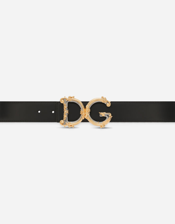 Dolce & Gabbana Ledergürtel mit DG Barocco Schwarz BE1517AZ831