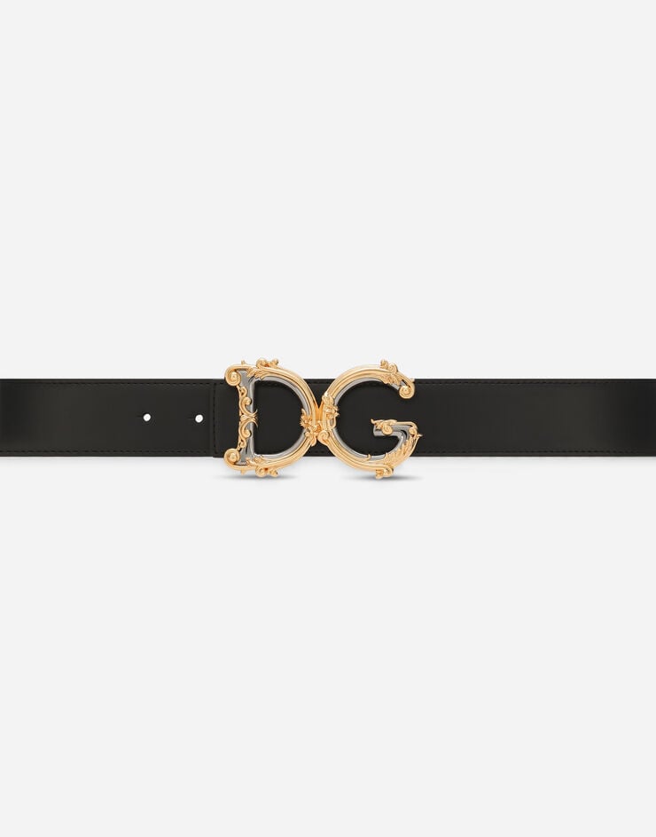 Dolce & Gabbana Leather belt with baroque DG logo Black BE1517AZ831