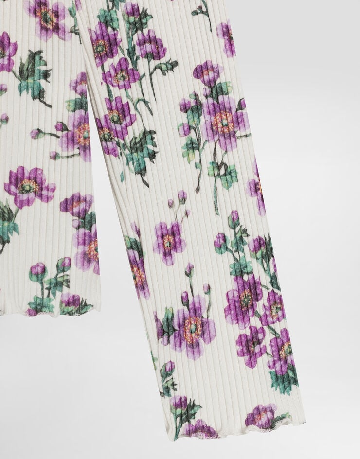 Dolce & Gabbana Ribbed turtleneck with violets-print Print L5JTPMHS7QZ