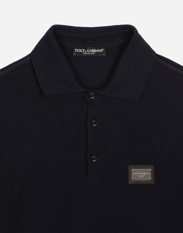 Dolce & Gabbana Cotton piqué polo-shirt with branded tag Blue G8PL4TG7F2H