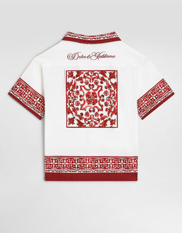 Dolce & Gabbana Camisa en doble piqué con estampado de mayólica Multicolor L4JS52II7KW