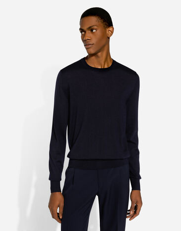 Dolce & Gabbana Silk and cashmere round-neck sweater Blue GXX02TJFMEH