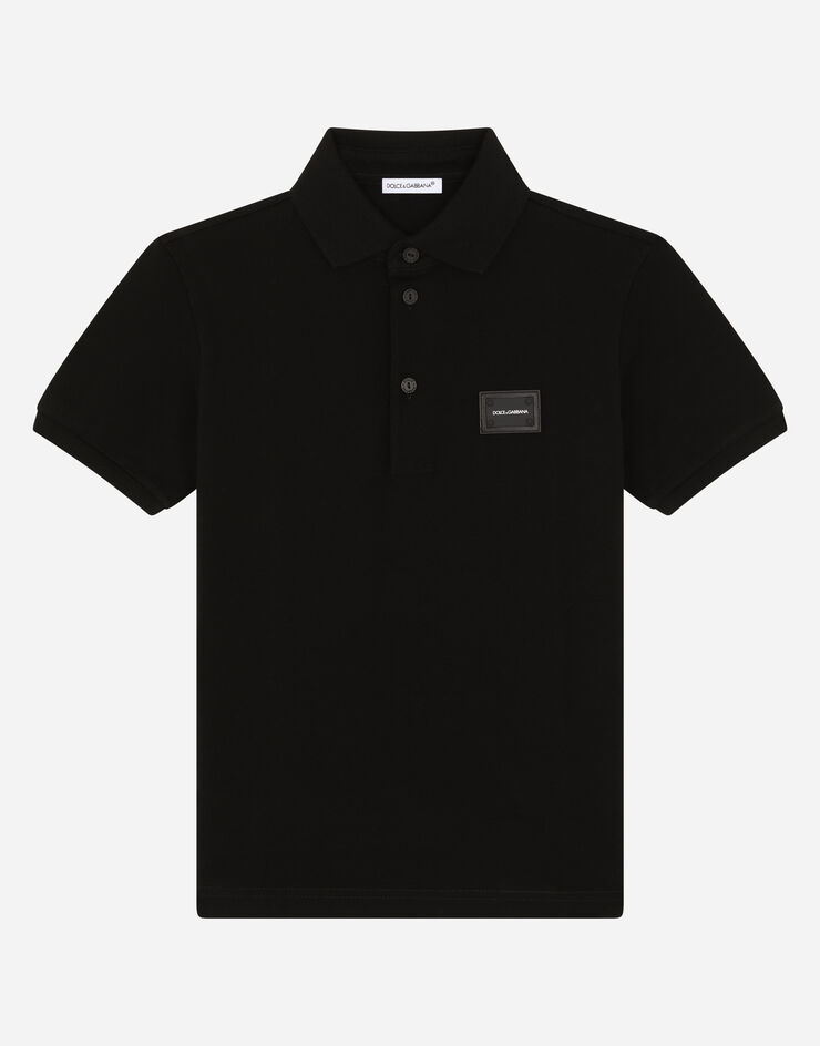 Dolce & Gabbana Cotton piqué polo-shirt with logo plate Black L4JT8VG7A5U