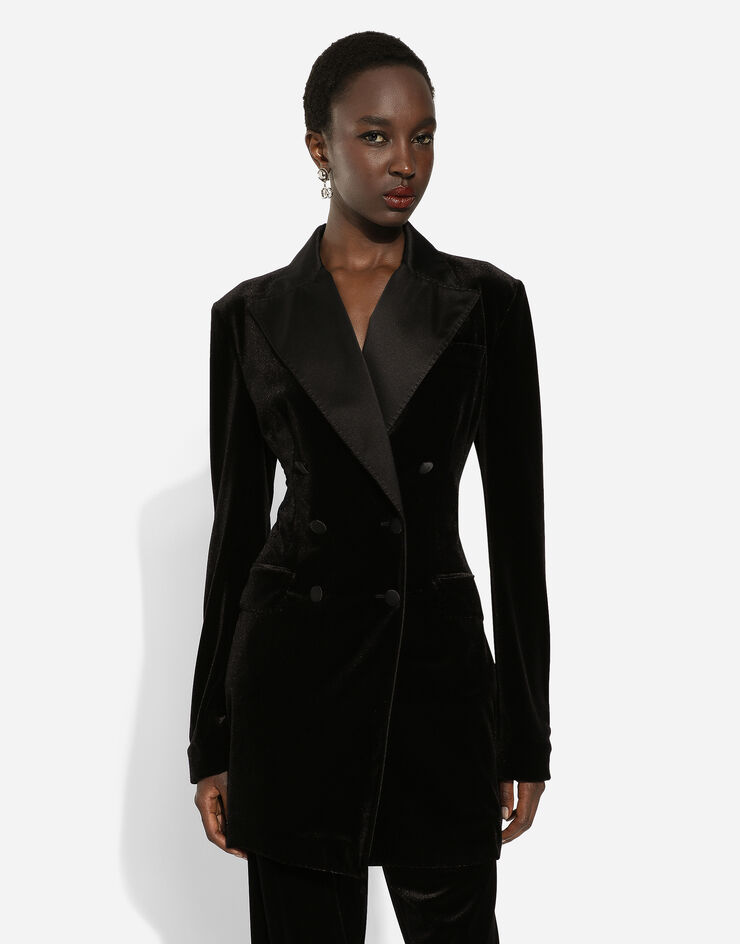 Dolce & Gabbana Giacca turlington doppiopetto in velluto Nero F29XTTFUWD6