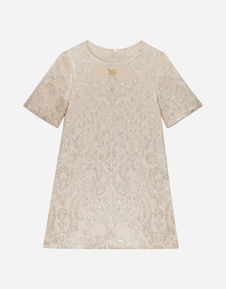 Short-sleeved brocade dress in Gold for | Dolce&Gabbana® US