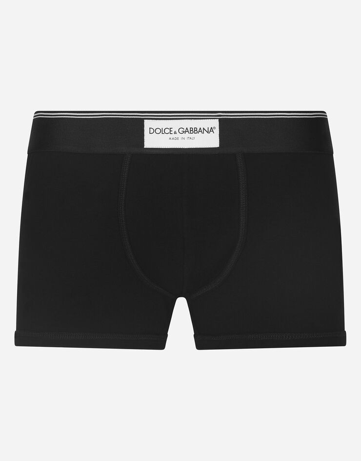 Dolce & Gabbana Boxershorts aus bi-elastischem Jersey mit Patch Schwarz M4E67JOUAIG