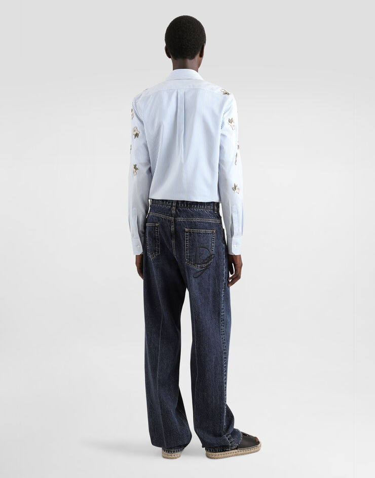 Dolce & Gabbana Camicia in seta e cotone con applicazioni floreali Multicolore G5MZ0ZFBTAK