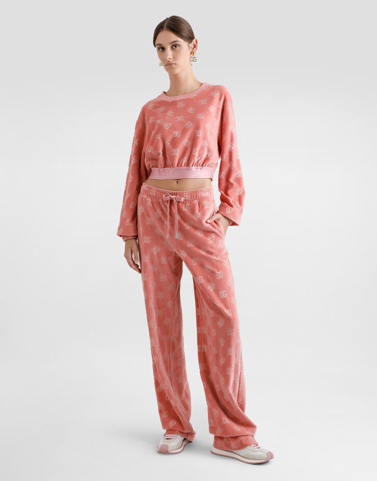 Dolce & Gabbana Pantalón de chándal de chenilla en jacquard con logotipo DG Rosa FTCYYTFJ7DL