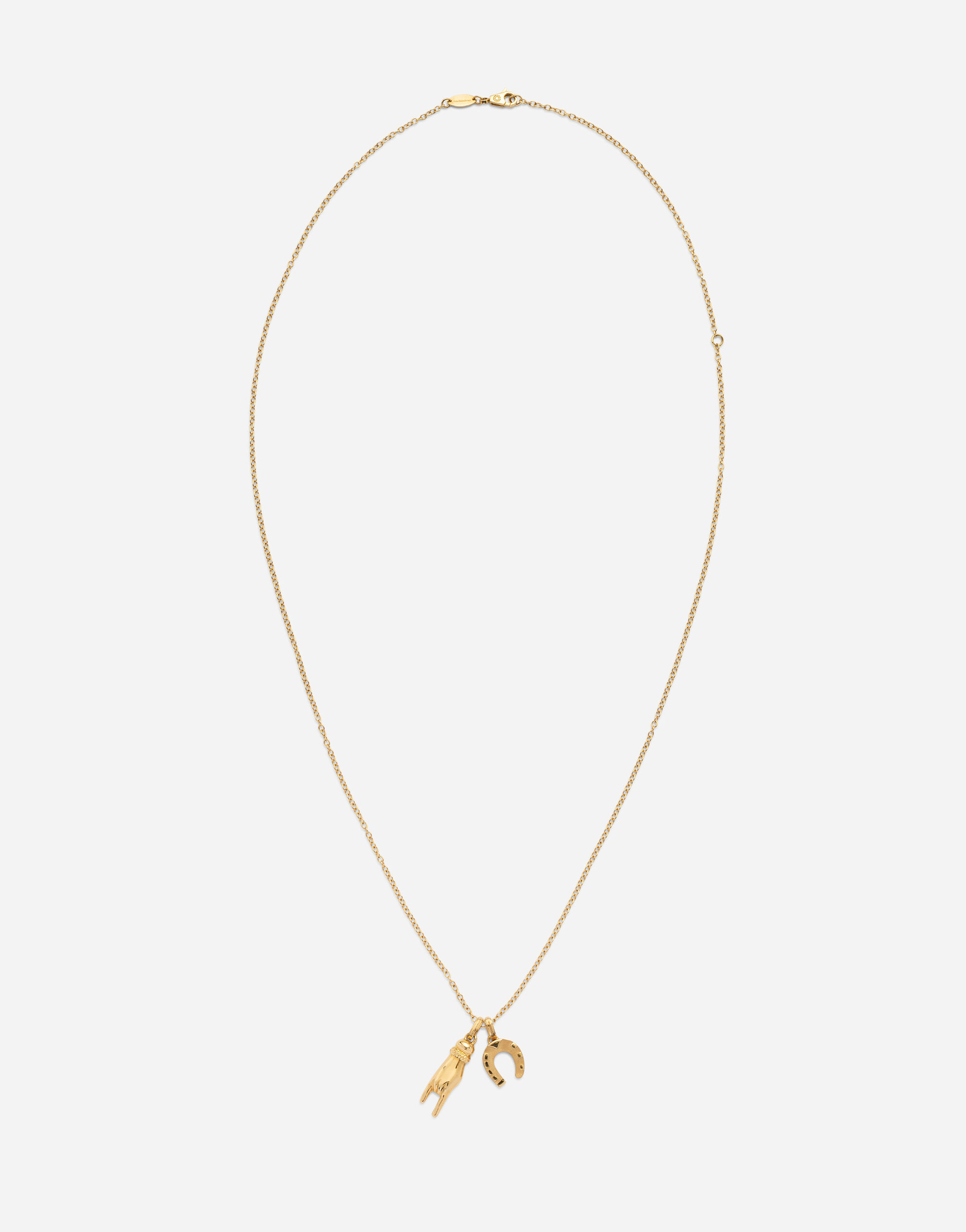 Dolce & Gabbana Good luck hand with horn and horseshoe pendants on yellow gold chain Yellow WAQP2GWSAP1