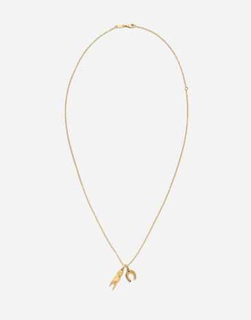 Dolce & Gabbana Good luck hand with horn and horseshoe pendants on yellow gold chain Gold WAKK1GWJAS1