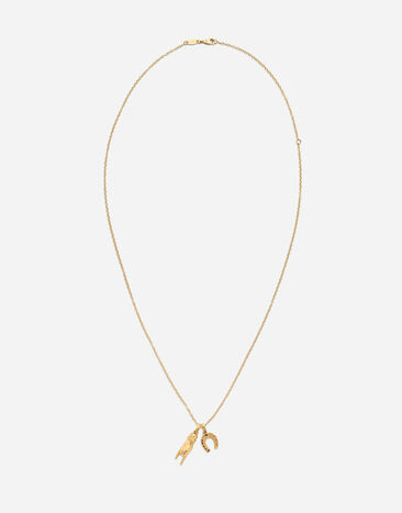 Dolce & Gabbana Good luck hand with horn and horseshoe pendants on yellow gold chain Black WWJS1SXR00S