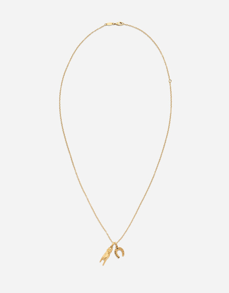 Dolce & Gabbana Good luck hand with horn and horseshoe pendants on yellow gold chain Gold WALG7GWYE01
