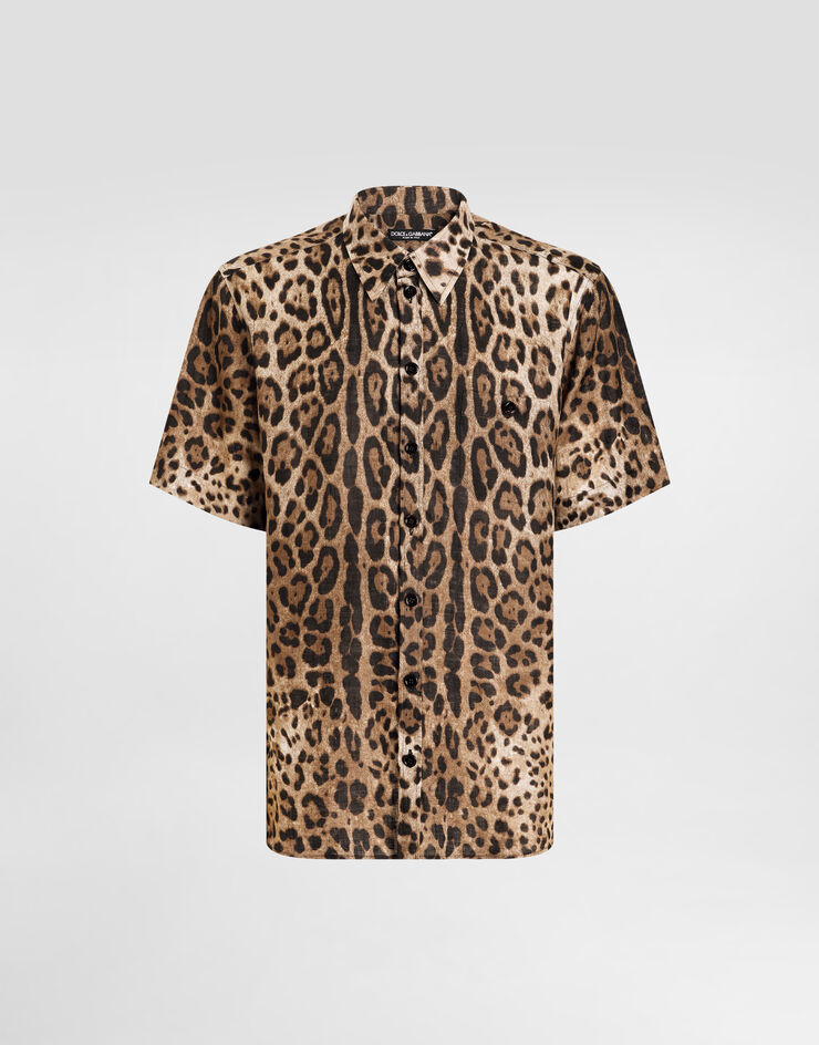 Dolce & Gabbana Leinenhemd Leoprint Drucken G5LG9TFS4D3