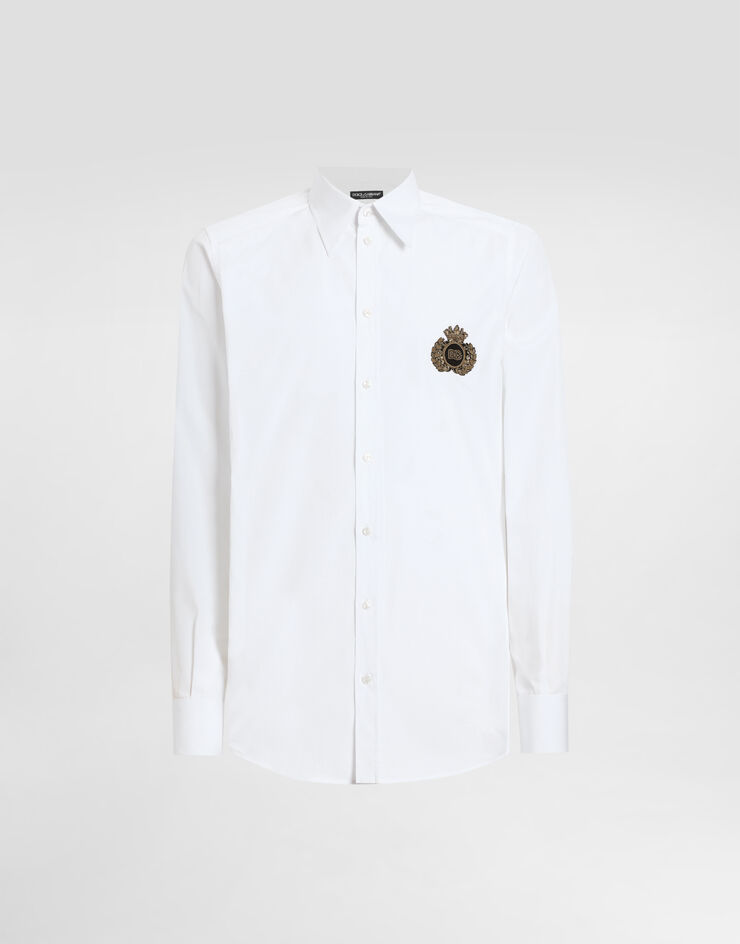 Dolce & Gabbana Hemd aus Baumwolle mit Wappenpatch Weiss G5ML1ZGI757