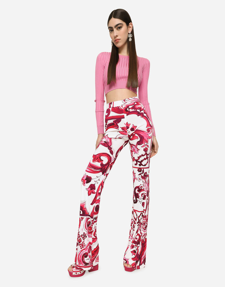 Flared Majolica-print organzine pants in Multicolor for Women | Dolce ...