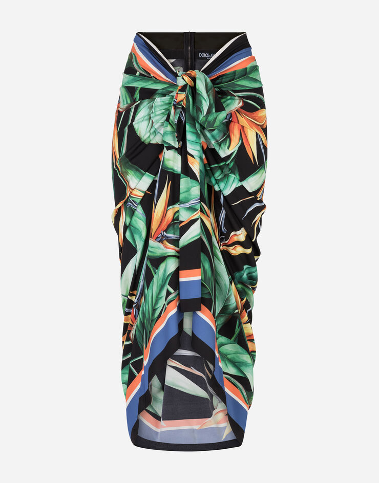 Dolce & Gabbana LONGUETTE WRAP-AROUND SKIRT IN CHARMEUSE WITH FOULARD PRINT ESTAMPADO FLORAL F4BV2TFPAIL
