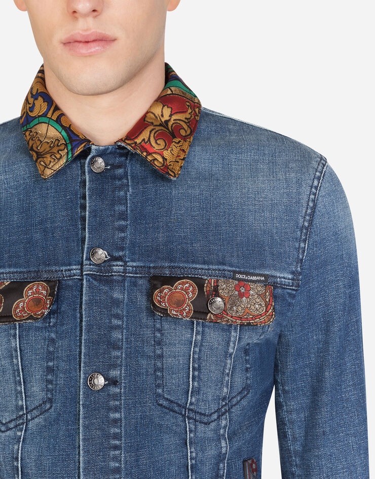 Dolce & Gabbana STRETCH DENIM JACKET WITH JAQUARD STAINED GLASS WINDOW STYLE INSERTS BLEU G9OH7DG8CD3