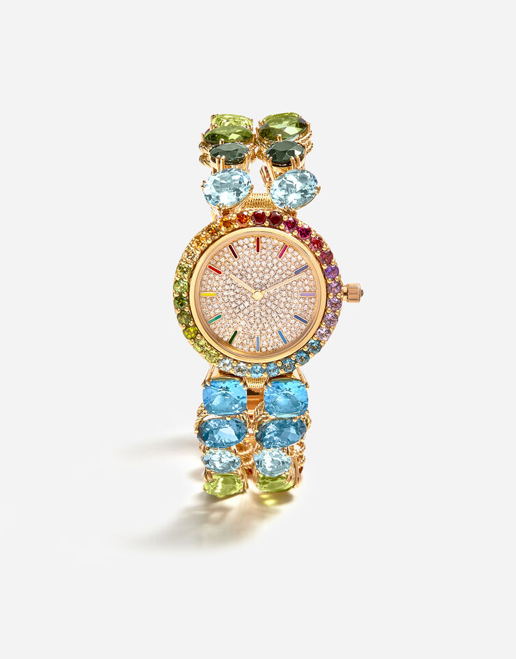 Dolce & Gabbana Часы с разноцветными камнями #C4AD6A WWLB1GWMIX1