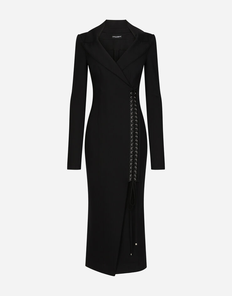 Dolce & Gabbana Jersey coat dress with laces and eyelets Black F6AOVTFUUBD