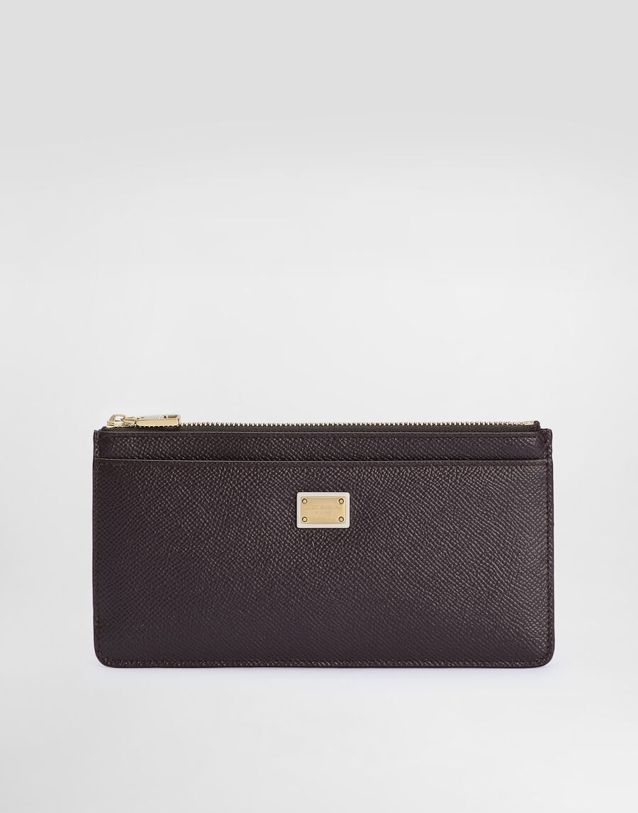 Large calfskin card holder with branded plate