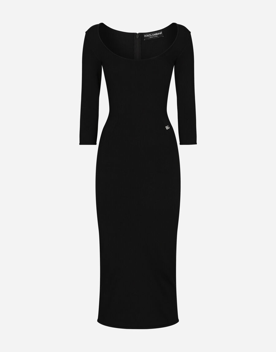 Calf-length viscose knit dress